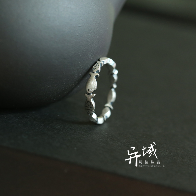 【悠然自得。】泰银S990足银小众设计小鱼款复古风单圈男女戒指环