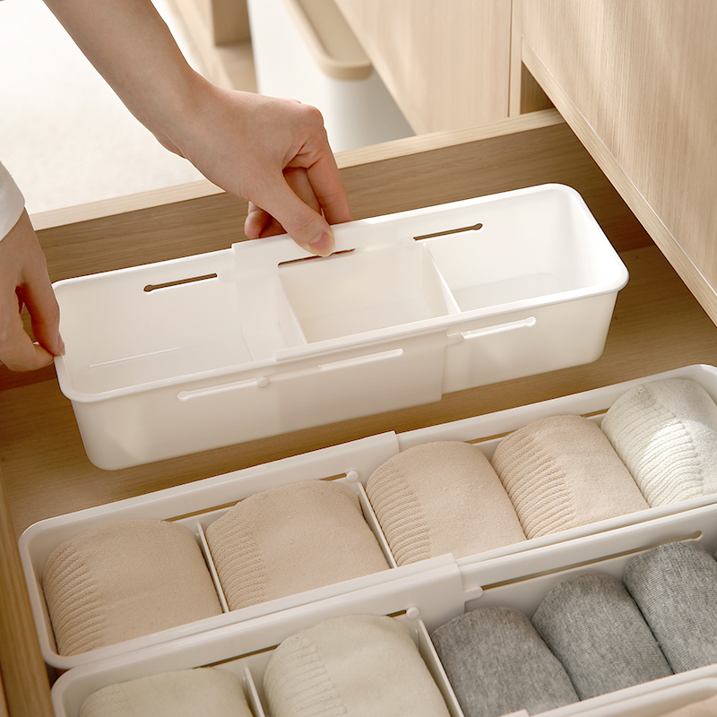 抽屉伸缩收纳盒家用长方形塑料分格厨具盒衣柜衣物整理储物分隔盒
