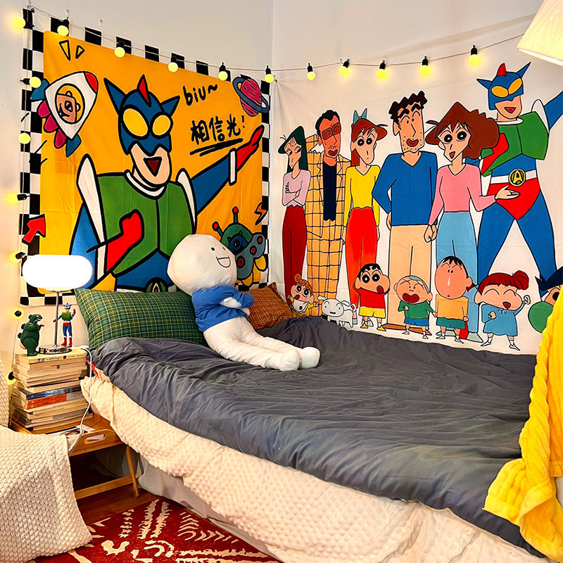 咸蛋超人 蜡笔小新卧室装饰床头背景布氛围感挂布儿童房布置墙布