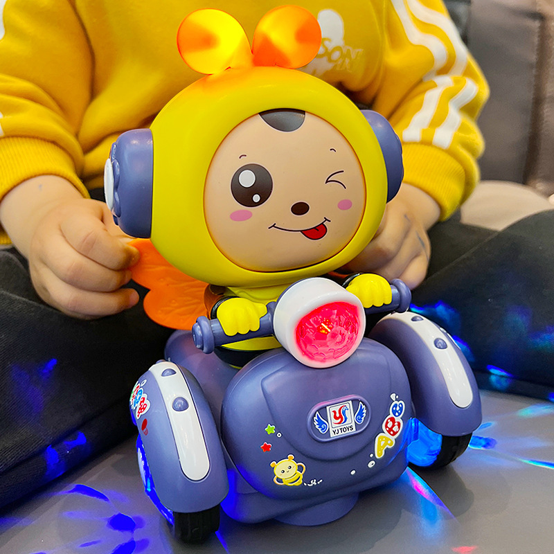 儿童变脸卡通蜜蜂车4种可爱表情带灯光音乐万象骑行早教益智玩具