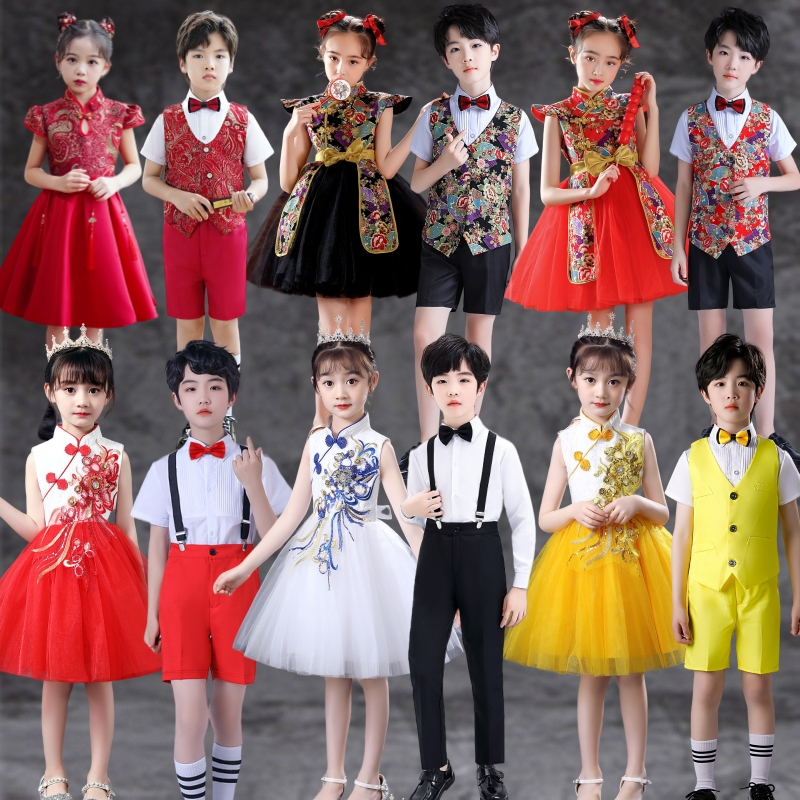 龙年女童喜庆中国风合唱男童唐装民乐演奏儿童美丽中国舞蹈演出服