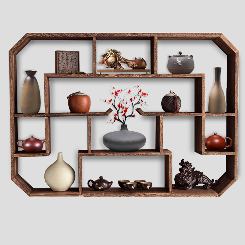 茶壶茶具架子置物架紫砂壶展示架壁挂墙上客厅装饰博古架实木中式