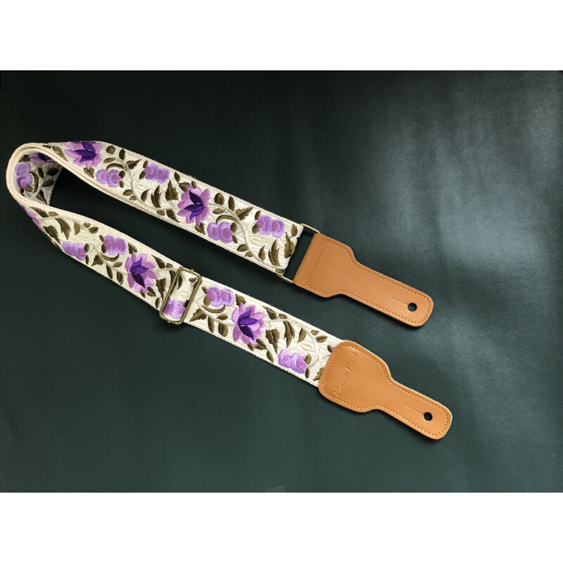 紫色的花-重工刺绣通用民谣吉他电吉他背带贝斯背带Guitar strap