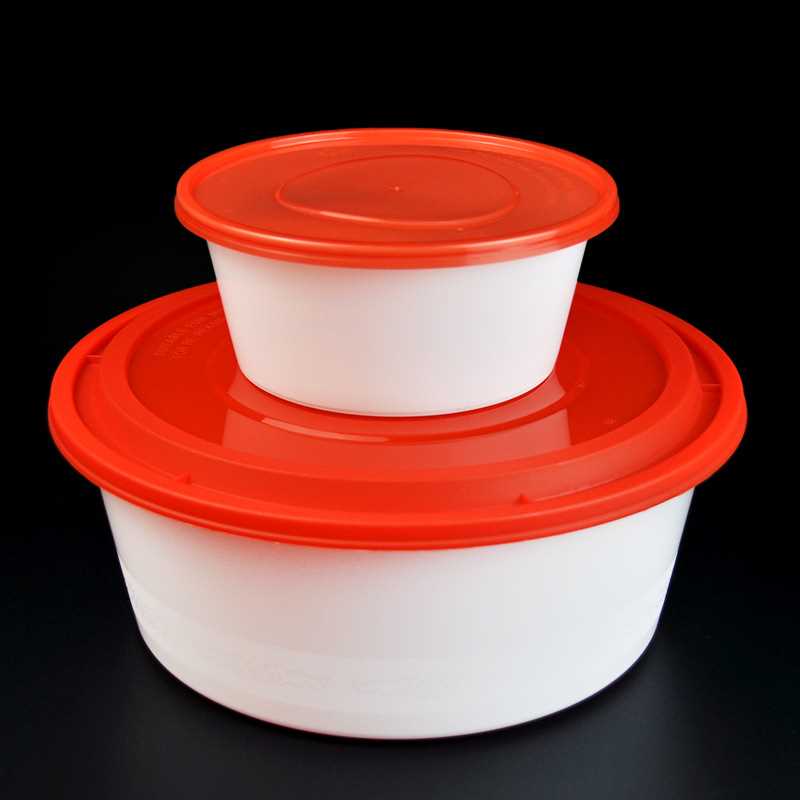 37958圆形一性餐盒白塑料碗外卖打包盒1250汤碗饭次盒红盖家用便