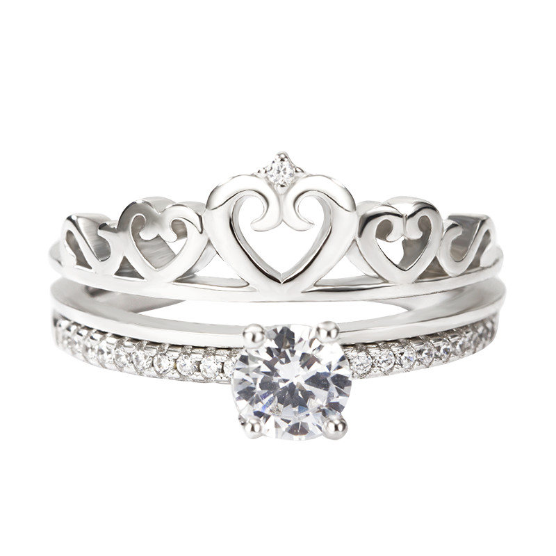 双层皇冠戒指女可拆卸分离两件套组合纯银女王的王冠二合一连环套