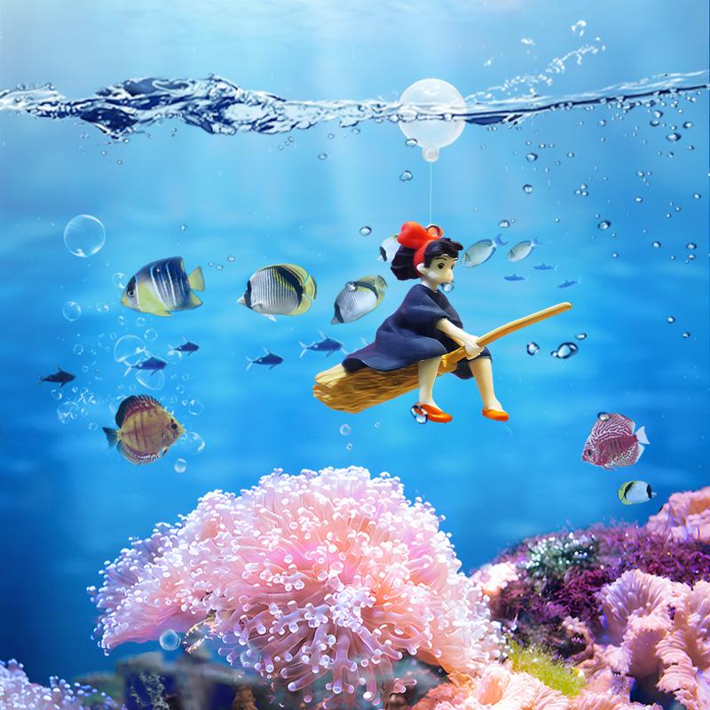 鱼缸造景创意悬浮蓝色小仙女摆件小型场景漂浮小魔女带漂浮装饰品
