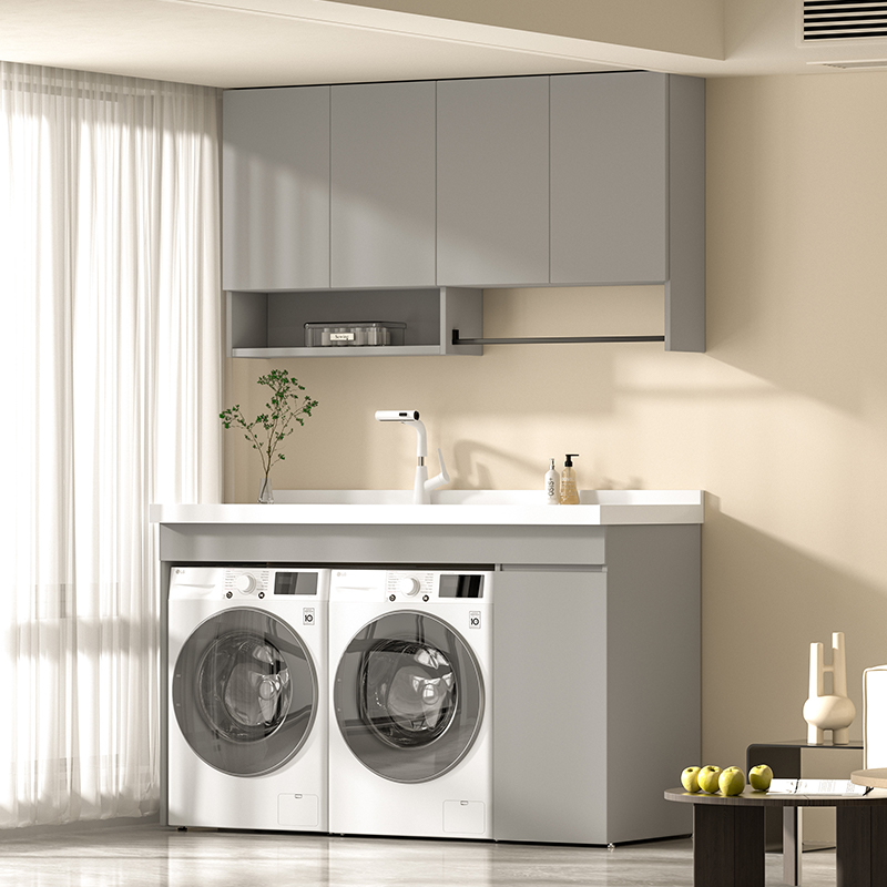 德国希尚全铝蜂窝双洗衣机柜阳台洗烘干机组合双机位洗手盆柜定制