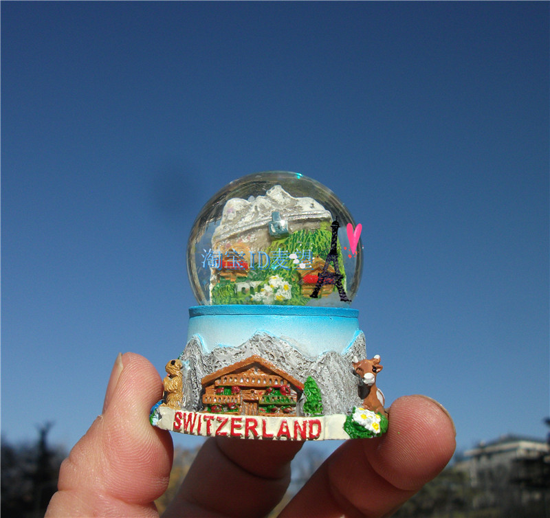 世界旅游纪念冰箱贴/水晶球 瑞士 雪山小屋 缆车 雪球 6件包邮