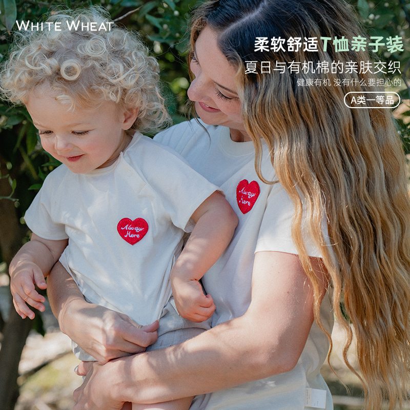 whitewheat儿童2024夏季新款纯棉母子印花短袖t恤宝宝亲子装母女