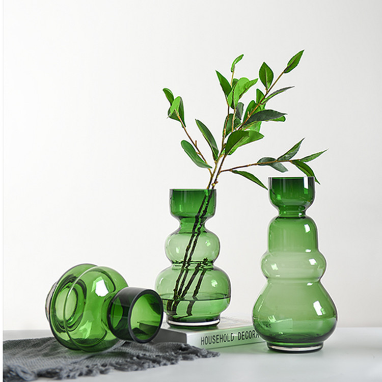 轻奢玻璃花瓶牛油果绿色水培容器花瓶家居饰品创意摆件