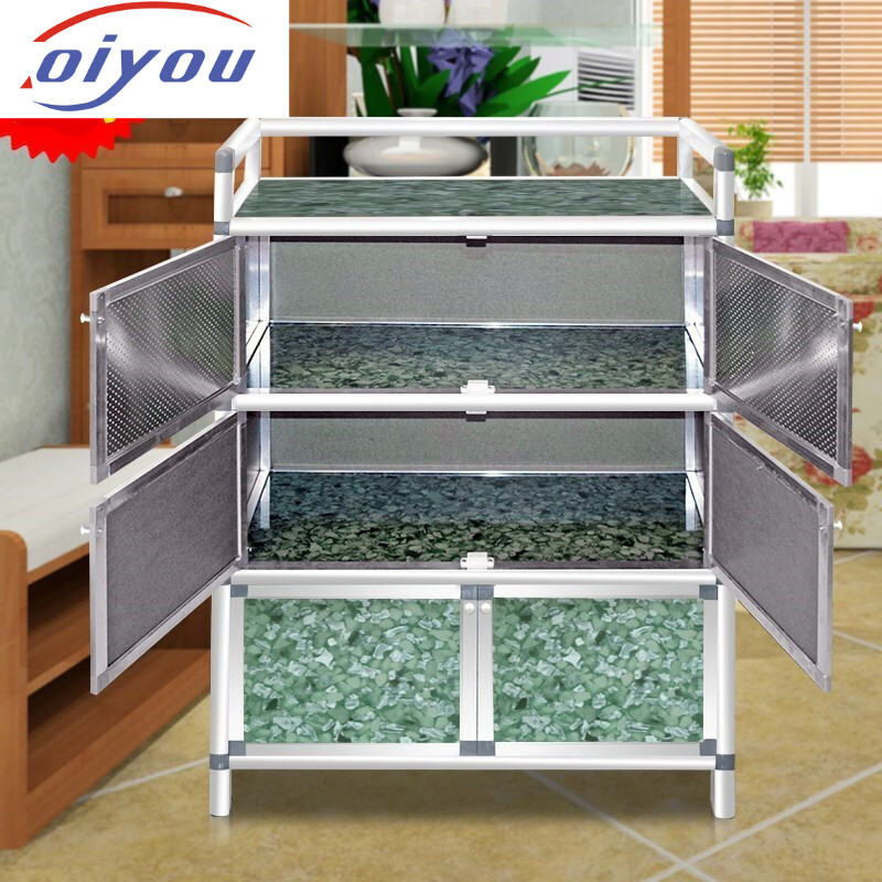 小碗柜简用多功能厨房铝合金经济型组装餐边收纳四层八门加宽加厚