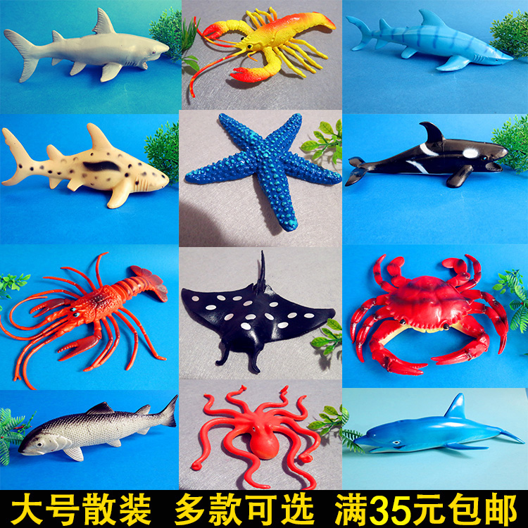 仿真大海洋生物动物模型大王乌贼大白鲨章鱼海豚河豚龙虾儿童玩具