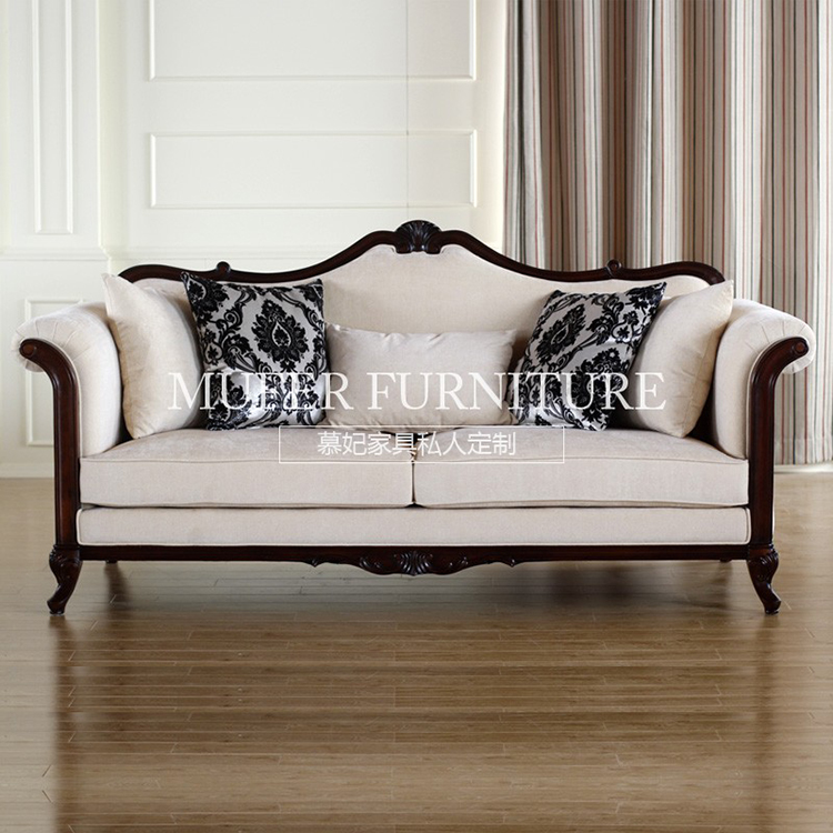 慕妃家具 纯美式新古典三人榉木欧式布艺沙发 高端定制家具GC222