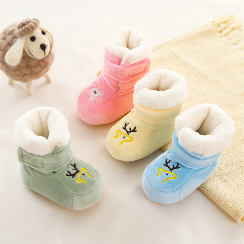 新生婴儿鞋袜秋冬季不掉3689个月学步软底加绒01岁宝宝棉鞋
