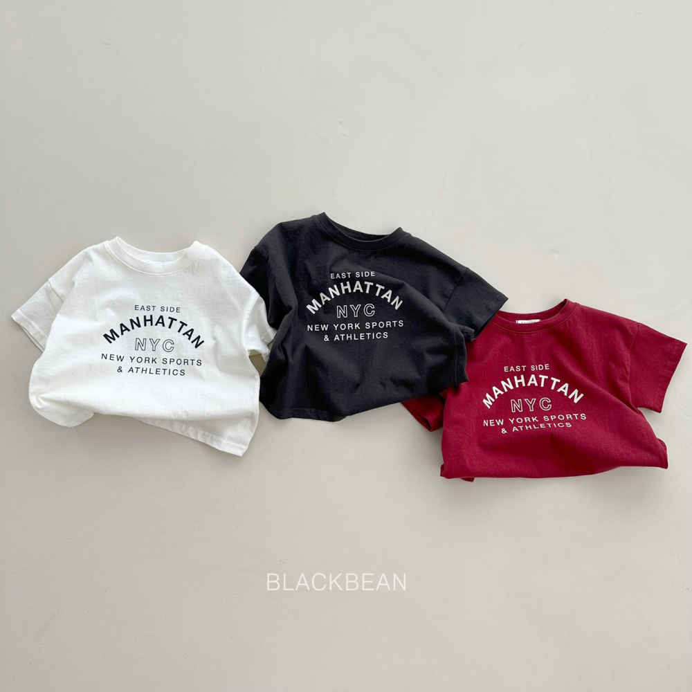 韩国童装代购BLACK BEAN夏男女小童薄棉字母简约宽松短袖上衣T恤