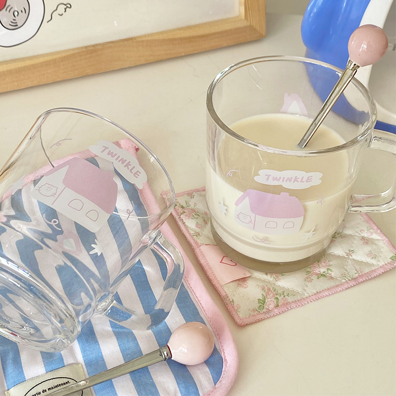 原创猫咪小屋玻璃杯果汁杯咖啡杯牛奶杯早餐杯带手柄杯马克杯简约