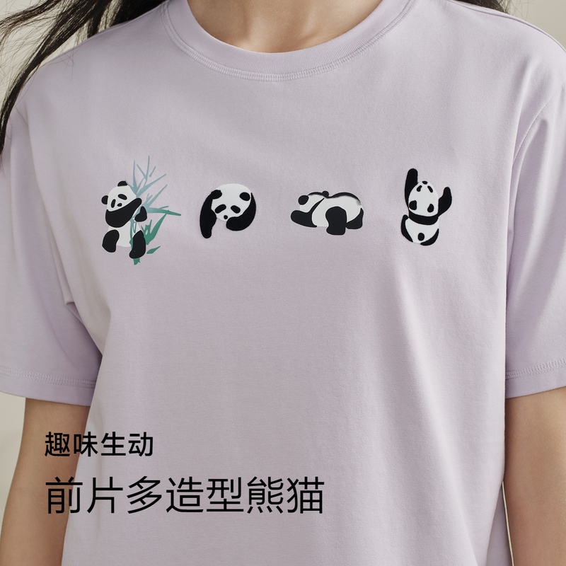 [凉感T]森马观园吉联名短袖T恤女抗菌宽松夏2024新款熊猫上衣国潮