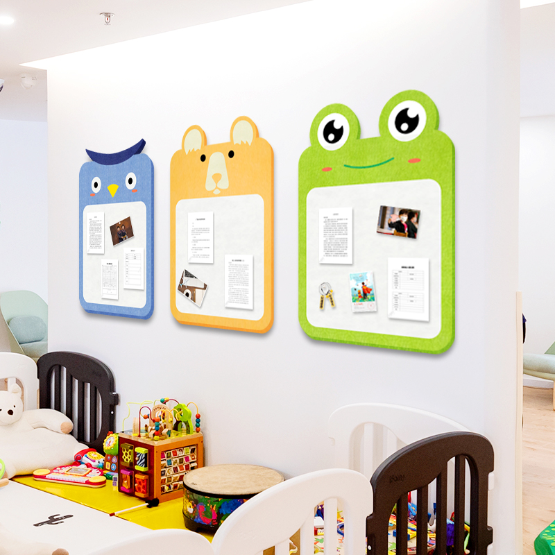 幼儿园卡通动物公告栏环保毛毡自粘墙贴装饰儿童房亲子作品展示板