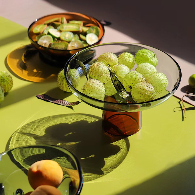 现代简约创意拼色玻璃果盘桌面零食盘客厅茶几样板房收纳装饰果盘