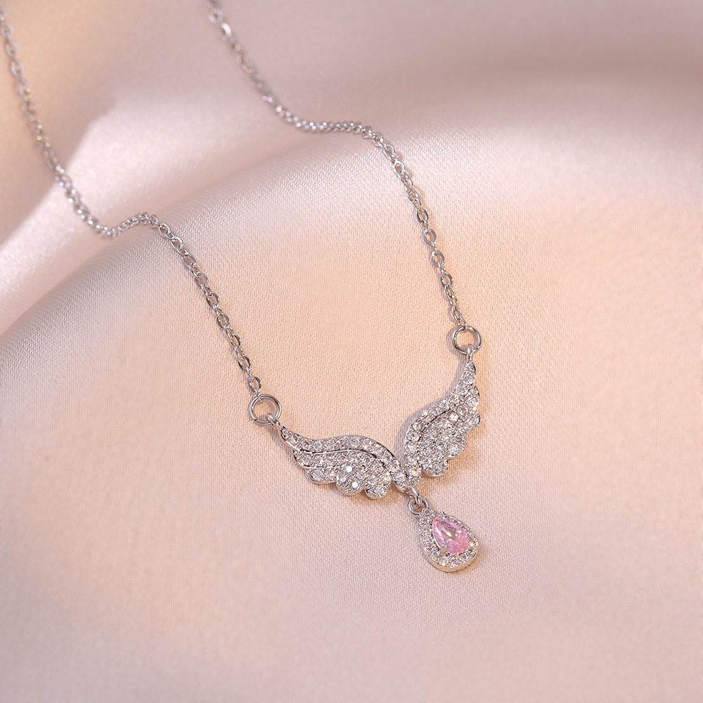 项链女甜美锆石天使之翼水滴欧美时尚气质精致高级锁骨毛衣链项饰