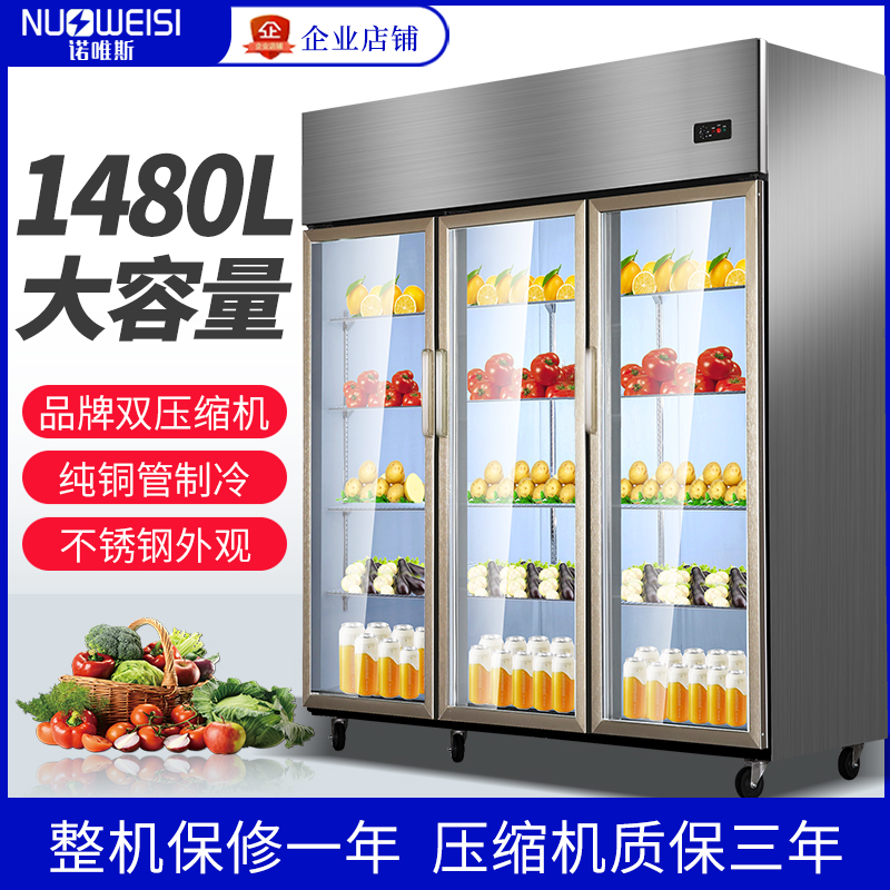 诺唯斯大容量款三门冷藏柜保鲜展示柜商用烧烤蔬菜串串双开门冰柜