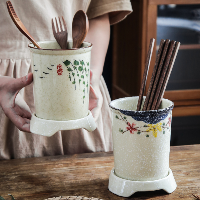 家用陶瓷沥水筷子筒创意筷子篓筷笼厨房餐具收纳架勺子筷子收纳盒