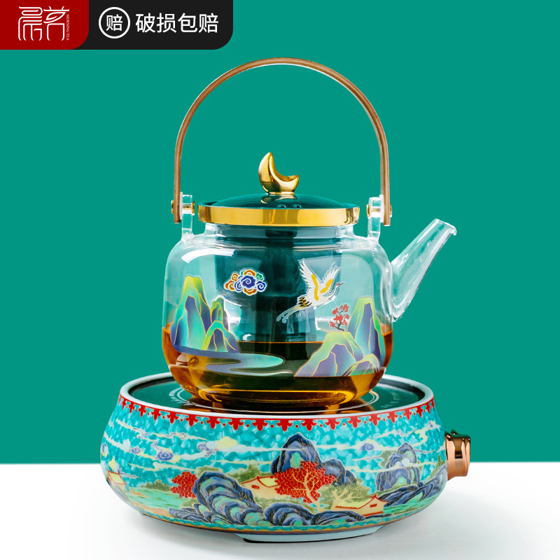 煮茶壶玻璃蒸茶器套装全自动家用复古养生壶茶具烧水壶电陶炉套装