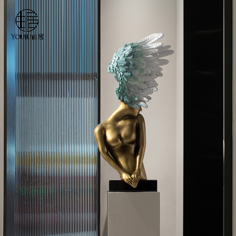 由居创意轻奢艺术人物雕塑摆件天使设计师落地软装样板间酒店大堂
