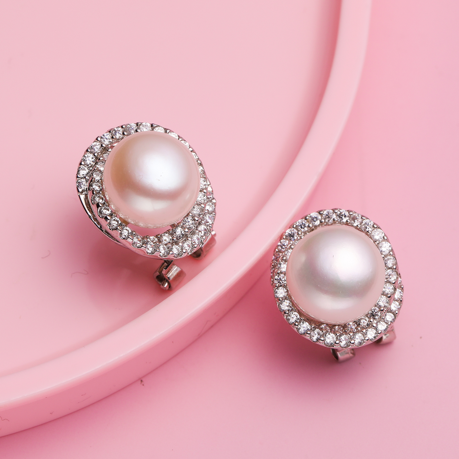 【ES015】安妮珠宝珠宝 雍容富贵11-12mm淡水珍珠耳钉