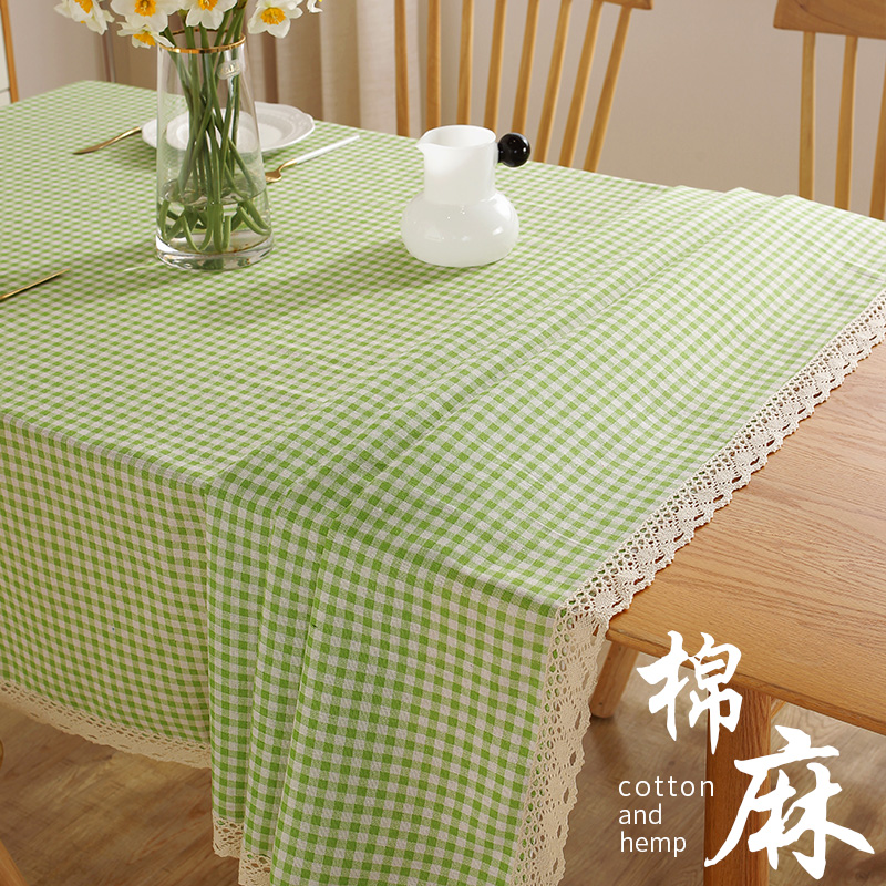 小清新幼儿园桌布布艺棉麻简约花边书桌垫学生长方形格子茶几台布