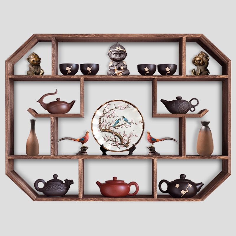 茶架子置物架墙上壁挂式茶具茶壶架子摆架实木中式博古架简约现代