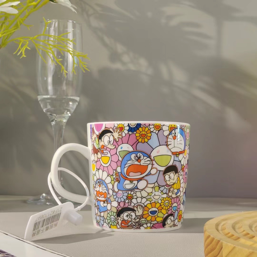哆啦A梦马克杯陶瓷村上隆太阳花杯子卡通咖啡杯家用水杯礼盒包装