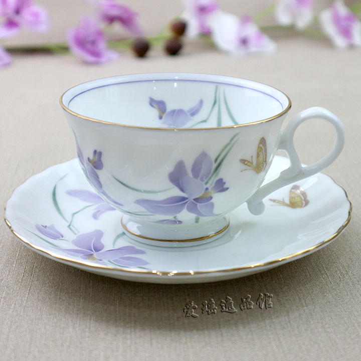 日本进口金蝴蝶夫人森英惠蝶恋花陶瓷咖啡杯碟子套装红茶杯子小众