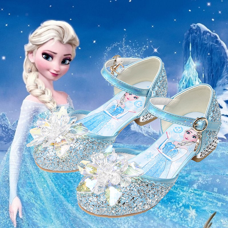 女童凉鞋2024夏季新款高跟爱莎包头小女孩软底公主艾莎水晶儿童鞋