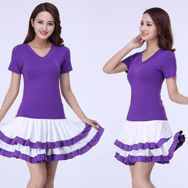 2024夏季广场舞蹈服装新款套装短袖女中老年练舞服跳舞紫色半身裙