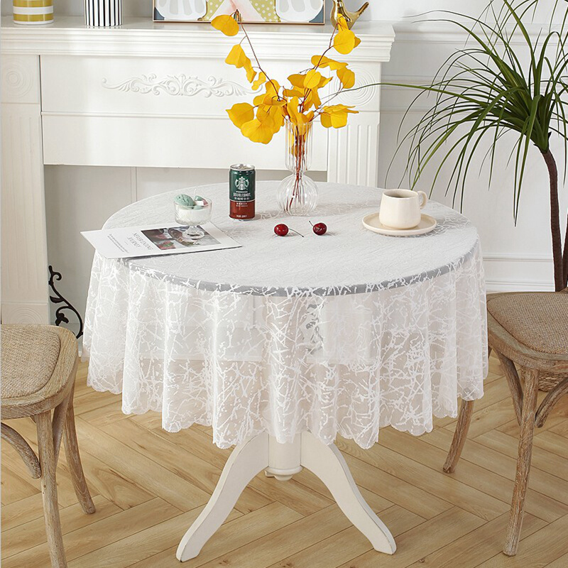 蕾丝圆形小圆桌桌布高级感白色纱网红甜品美容院勾绣花镂空餐台布