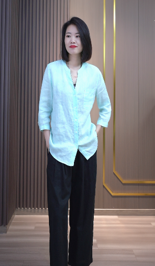 【lili～优选纯色亚麻衬衫6066