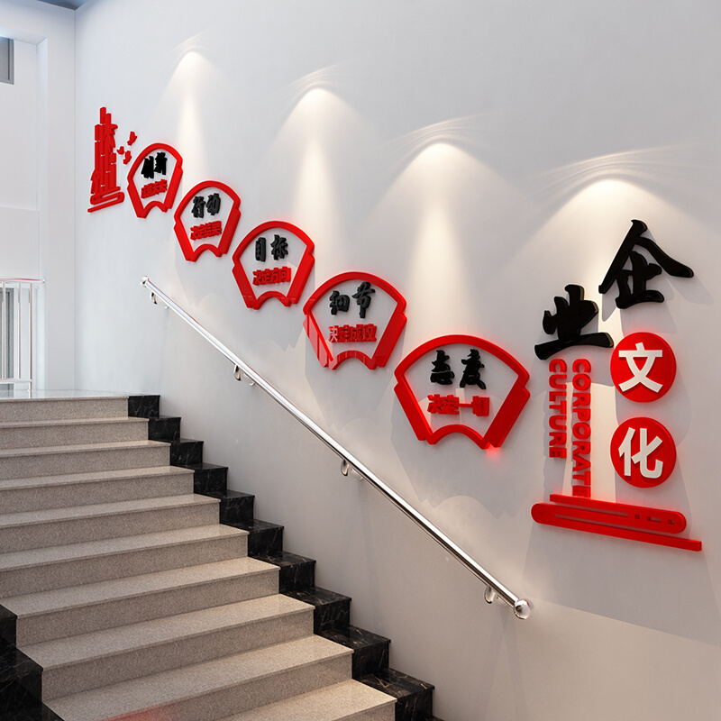 办公室墙面装饰企业文化公司楼梯台阶贴纸布置团队员工激励志标语