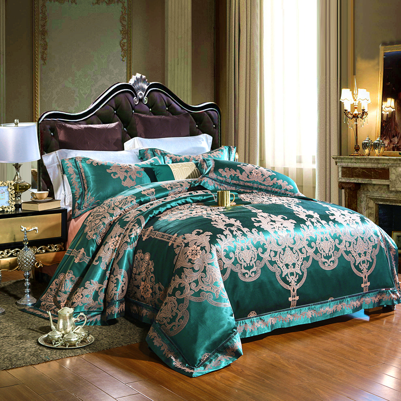 高档贡缎床上四件套纯棉床品套件北欧风家居家纺被套床罩欧式风格