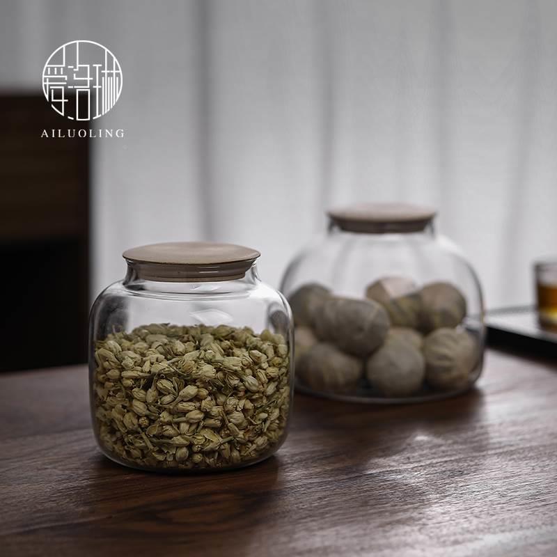 日式茶叶罐聚瓷阁玻璃密封罐小号便携杂粮玻璃储物罐透明装罐子