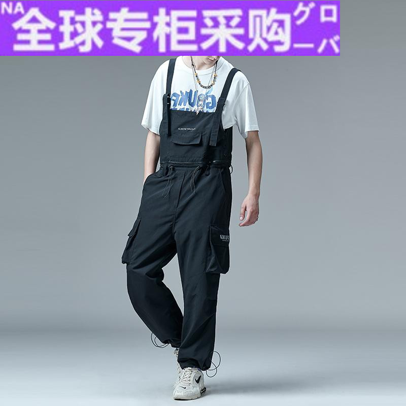 欧洲新款潮牌黑色背带裤男日系 运动垂感多袋老爹工装吊带裤宽松