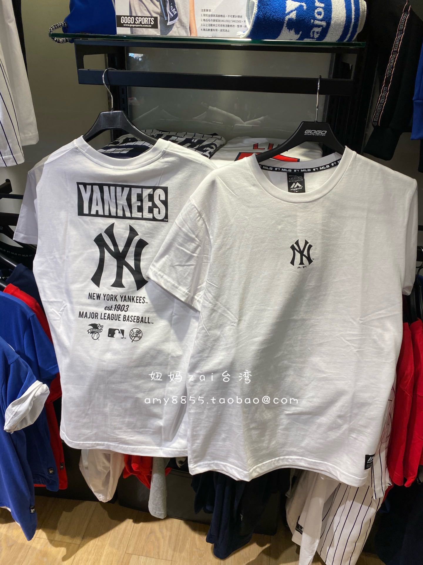 台湾采购MLB 洋基队 夏 男士圆领短袖T恤棉套头半袖上衣男女同款