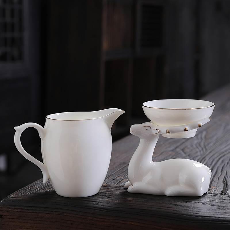 德化羊脂玉白瓷公道杯陶瓷大小号茶海滤茶器描金茶具配件匀杯分茶