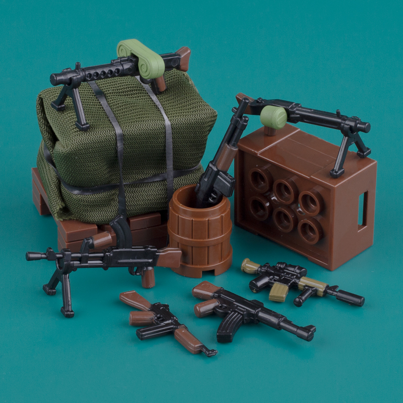 军事武器人仔配件小颗粒拼插积木玩具英军双色武器枪场景