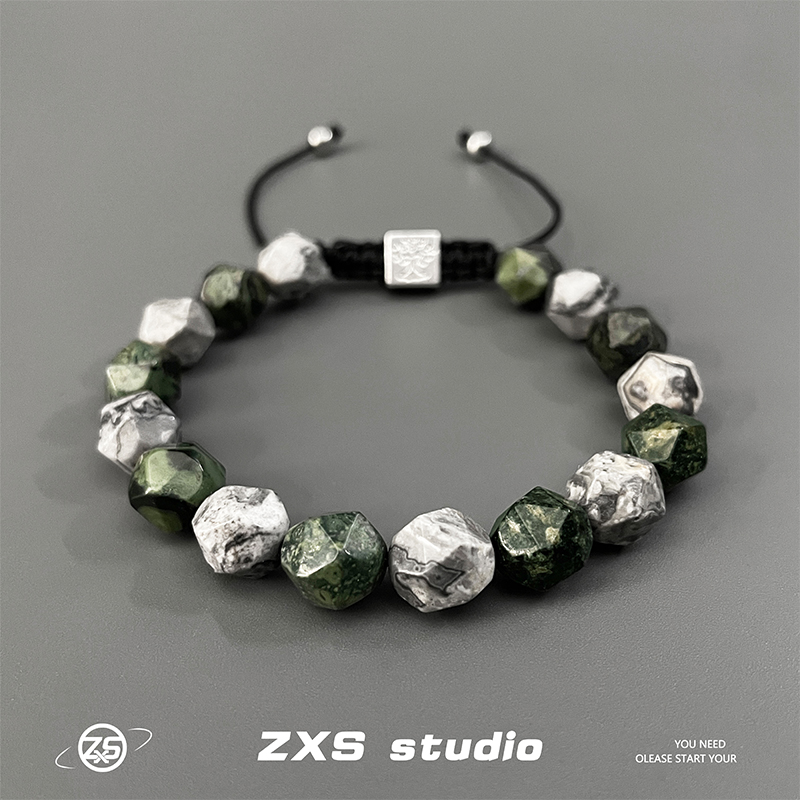 ZXS STUDIO高级感墨绿玛瑙手链男女嘻哈个性礼物不掉色串珠手饰潮