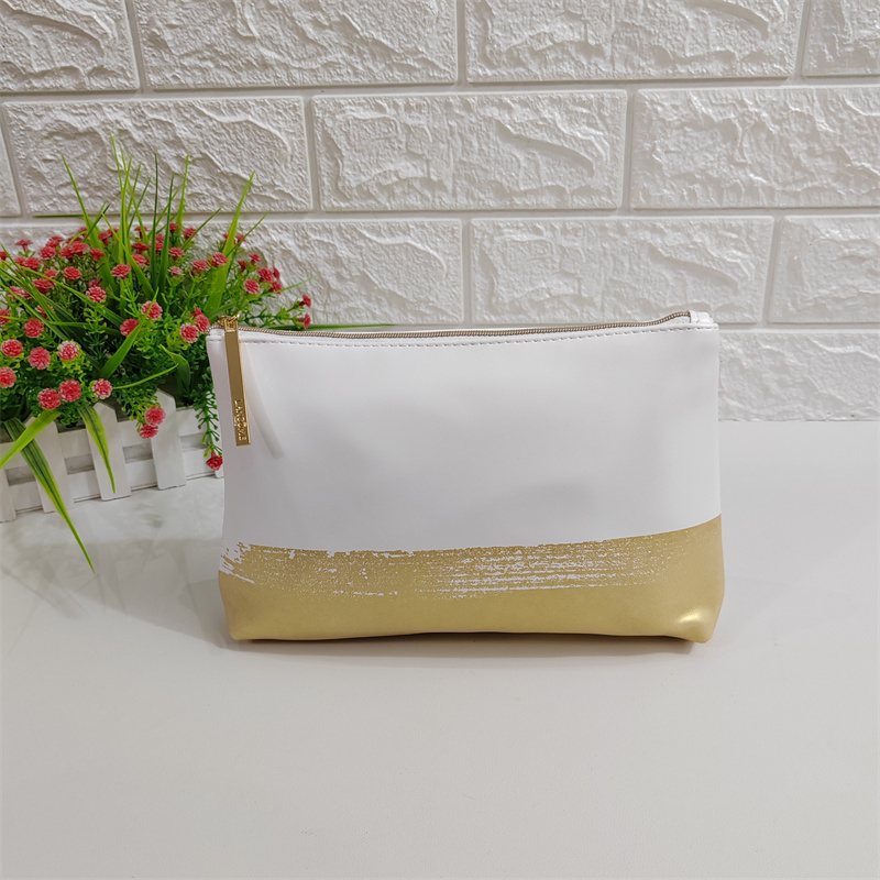 兰蔻专柜赠品包白色金边pu防水便携大容量化妆包手拿包收纳整理包