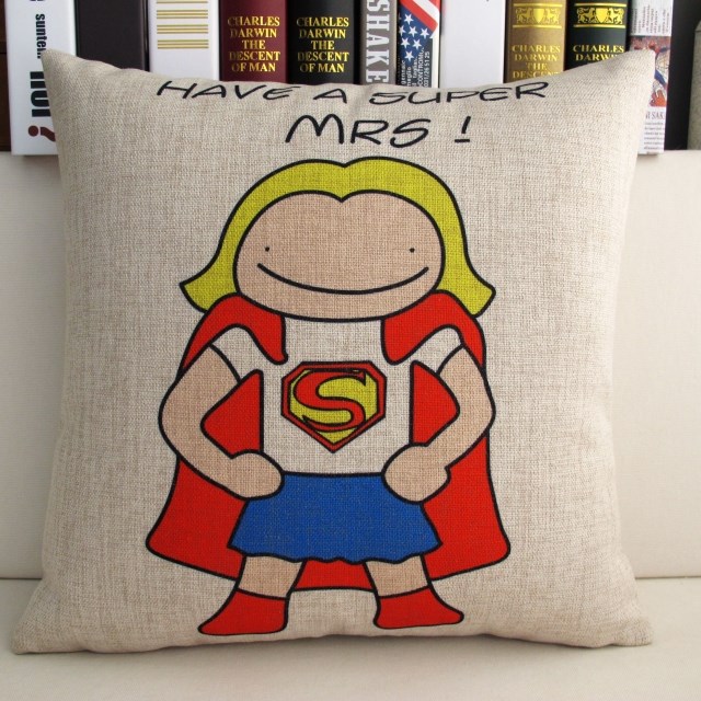 正品Super Mr.Mrs.卡通情侣棉麻抱枕靠垫腰枕含芯结婚礼物汽车沙