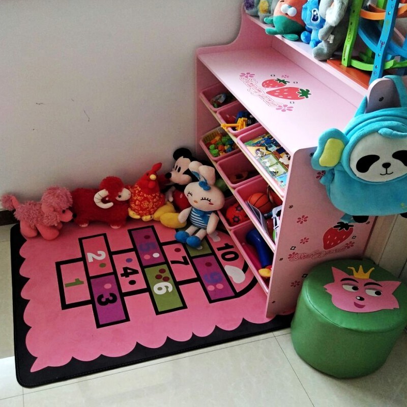 可爱卡通粉红跳房子公主儿童房地毯女孩卧室床边上下床幼儿园满铺