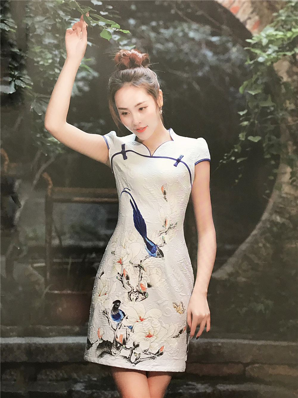 花 系列 18新款夏装民族风改良旗袍立体花纹连衣裙18933
