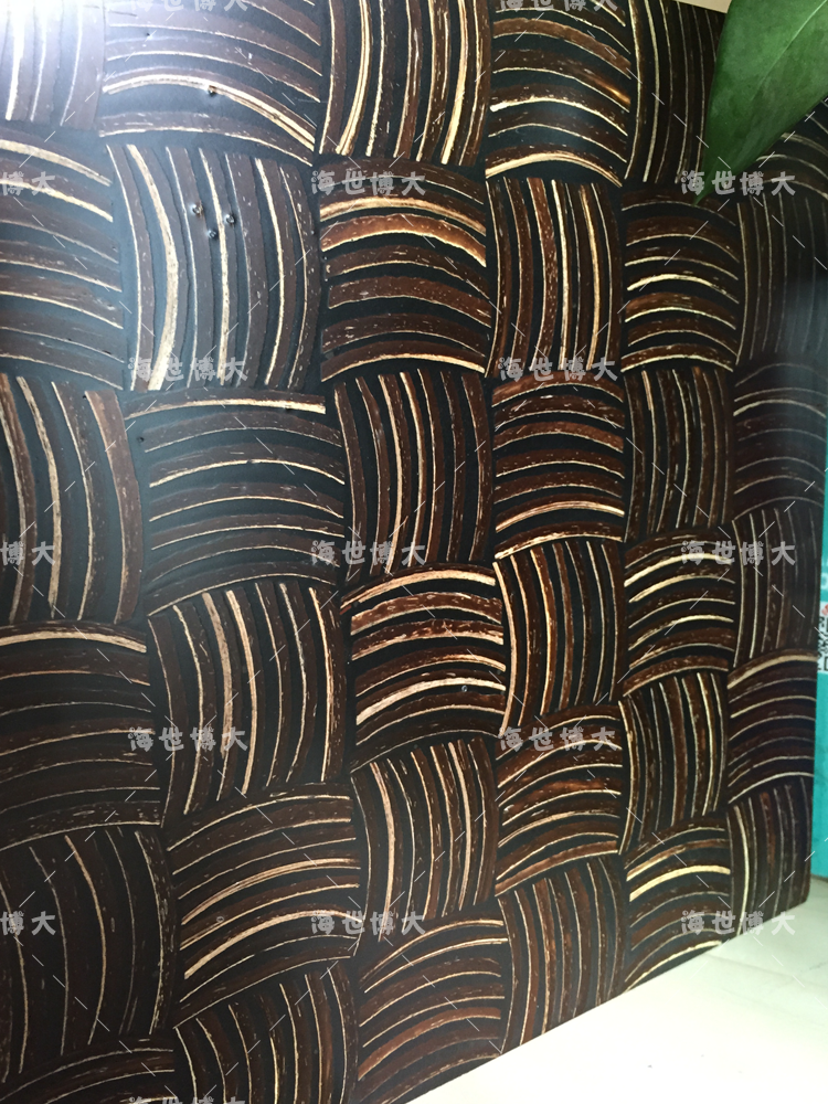东南亚风格椰壳马赛克玄关电视背景墙家具椰木饰面装饰板k35-01BF